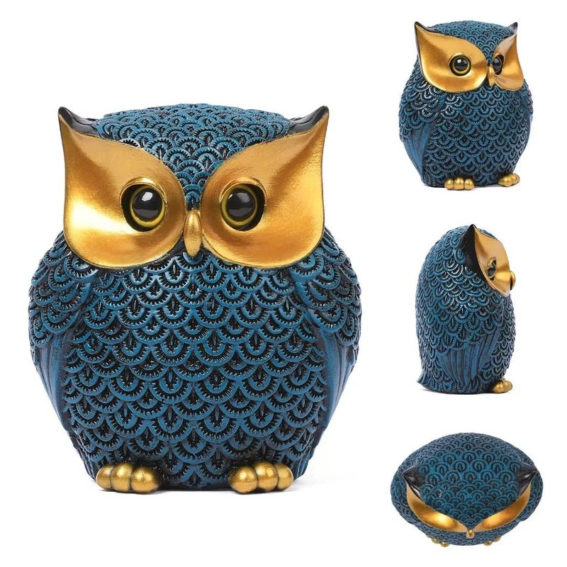Artpaul Owl Figurines Home Decor Accents Small Décor Items for Shelf Decorations for Living Room Office, Gifts for Owl Lover (Blue) - Image 5